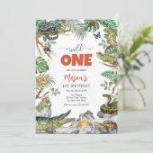 Wild One Reptile Party Animals Kids 1st Birthday Einladung (Stehend Vorderseite)