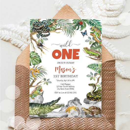 Wild One Reptile Party Animals Kids 1st Birthday Einladung