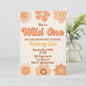 Wild One Retro Blume Einladung (Stehend Vorderseite)