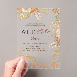 Wild One retro boho Thema Erster Geburtstag Acryleinladungen