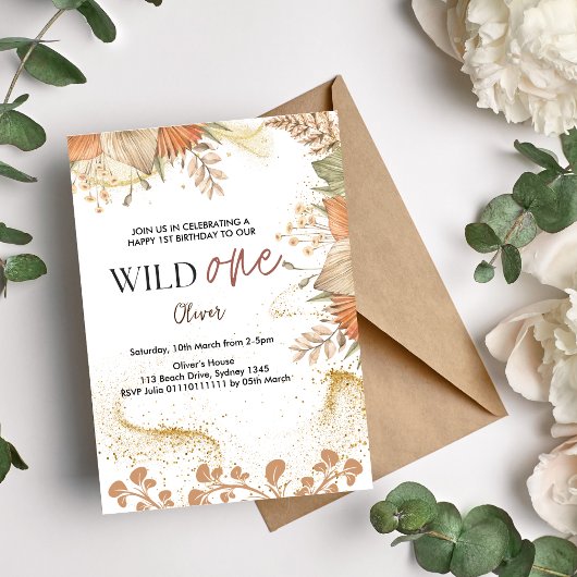 Wild One retro boho Thema Erster Geburtstag Einladung