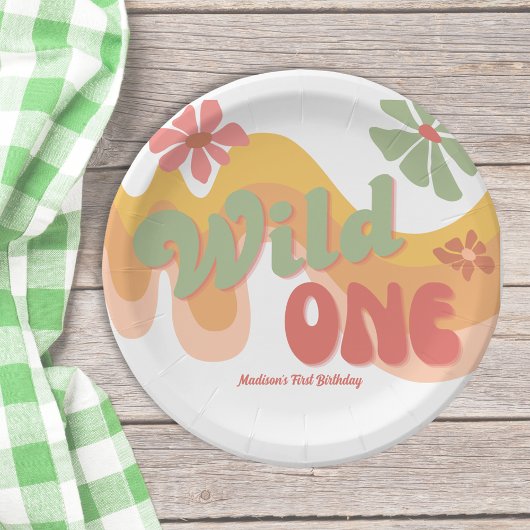 Wild One Retro Rainbow Daisy 1. Geburtstag Pappteller