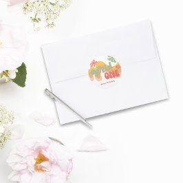 Wild One Retro Rainbow Daisy Erster Geburtstag Runder Aufkleber