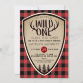 Wild One Rustic Kariert Lumberjack Baby Shower Einladung (Vorderseite)