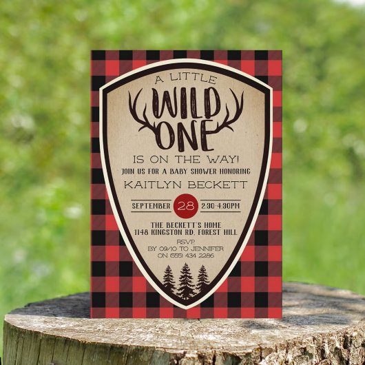 Wild One Rustic Kariert Lumberjack Baby Shower Einladung