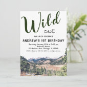 Wild One Rustic Mountain 1. Geburtstag Einladung (Stehend Vorderseite)