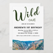 Wild One Rustic Mountain Wasserfall 1. Geburtstag Einladung (Vorne/Hinten)