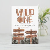 Wild One Rustic Wood Boys 1. Geburtstag Einladung (Stehend Vorderseite)