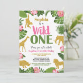 Wild One Safari 1. Geburtstag Einladung Girl Gold (Stehend Vorderseite)