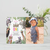 Wild One Safari 1. Geburtstag Foto Einladung (Stehend Vorderseite)