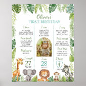 Wild One Safari 1. Geburtstag Meilenstein Zeichen Poster (Vorne)