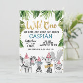 Wild One Safari 1. Geburtstag Party Einladung (Stehend Vorderseite)