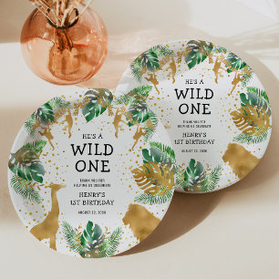 Wild One Safari 1. Geburtstag Party Green Gold Pappteller