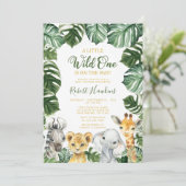 Wild One Safari Animal Baby Shower Einladung (Stehend Vorderseite)