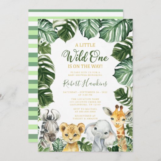 Wild One Safari Animal Baby Shower Einladung (Vorne/Hinten)