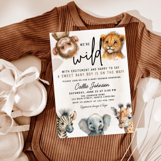 Wild One Safari Animal Baby Shower Einladung