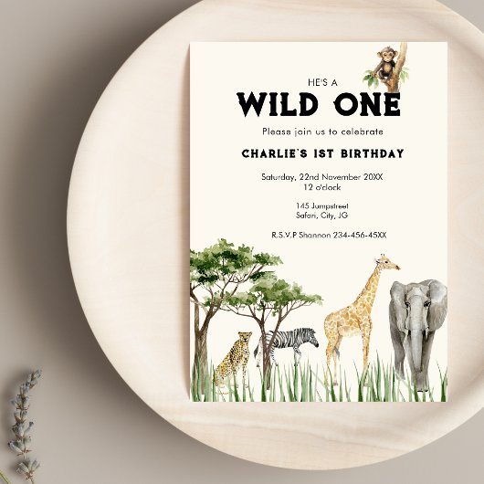 Wild One Safari Animal Birthday Invitation Einladung