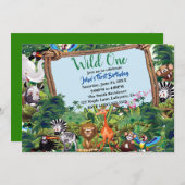 Wild One Safari Animal Birthday Party Einladung (Vorne/Hinten)