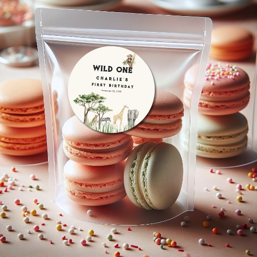 Wild One Safari Animal Birthday Runder Aufkleber