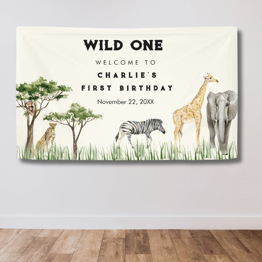 Wild One Safari Animal Birthday Welcome Banner