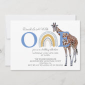Wild One Safari Animal Blue Boy's First Birthday Einladung (Vorderseite)