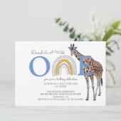 Wild One Safari Animal Blue Boy's First Birthday Einladung (Stehend Vorderseite)