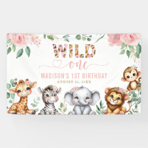 Wild One Safari Animal Blush Floral 1. Geburtstag Banner