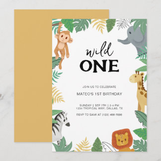 Wild One Safari Animal First Birthday Party Einladung