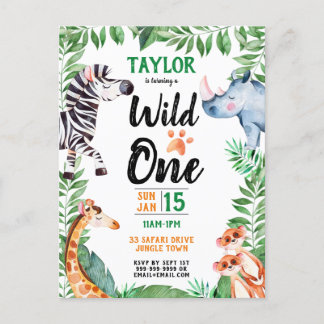 Wild One Safari Animal Kids 1. Geburtstag Einladungspostkarte
