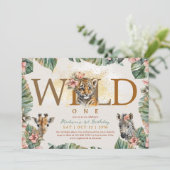 Wild One Safari Animal Tiger Baby Boy 1. Geburtsta Einladung (Stehend Vorderseite)