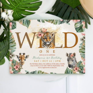 Wild One Safari Animal Tiger Baby Boy 1. Geburtsta Einladung