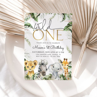 Wild One Safari Animals 1. Geburtstag Boys Invitat Einladung