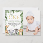 Wild One Safari Animals 1. Geburtstag Einladung (Vorderseite)