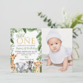 Wild One Safari Animals 1. Geburtstag Einladung (Stehend Vorderseite)