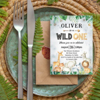 Wild One Safari Animals 1. Geburtstag Einladung