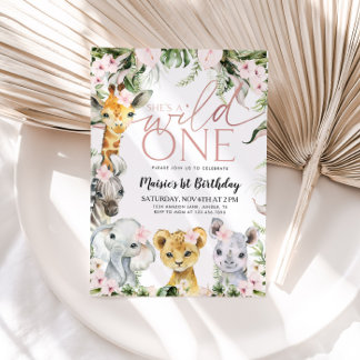 Wild One Safari Animals 1. Geburtstag Girl Invitat Einladung