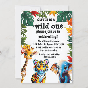 Wild One Safari Animals 1. Geburtstag Party Einlad Einladung