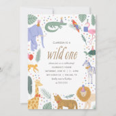 Wild One Safari Animals 1. Geburtstag Party Einladung (Vorderseite)
