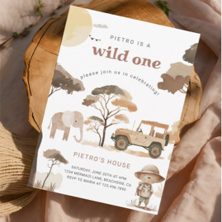 Wild One Safari Animals 1. Geburtstag Party Einladung