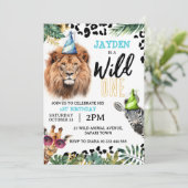 Wild One Safari Animals 1. Geburtstag Party Einladung (Stehend Vorderseite)
