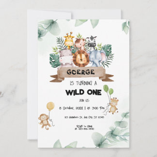 Wild One Safari Animals 1. Geburtstagskinder Einladung