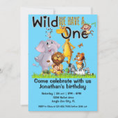 Wild One Safari Animals 1st Birthday cartoon Einladung (Vorderseite)