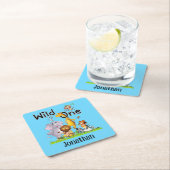 Wild One Safari Animals 1st Birthday cartoon Invit Rechteckiger Pappuntersetzer (Vor Ort)