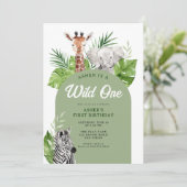 Wild One Safari Animals 1st Birthday Invitation Einladung (Stehend Vorderseite)