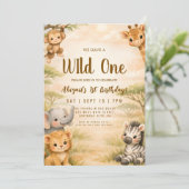 Wild One Safari Animals 1st Birthday Invitation Einladung (Stehend Vorderseite)