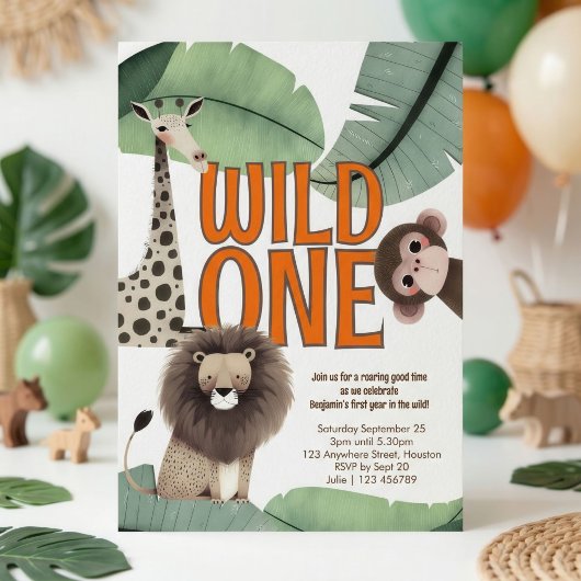 Wild One Safari Animals 1st Birthday Party Einladung