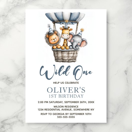 Wild One Safari Animals 1st Birthday Party Einladung