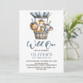 Wild One Safari Animals 1st Birthday Party Einladung (Stehend Vorderseite)