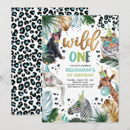 Wild One Safari Animals 1st Boy Birthday Party Einladung