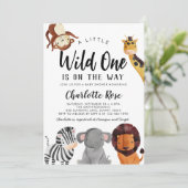 Wild One Safari Animals Baby Dusche Einladung BOY (Stehend Vorderseite)